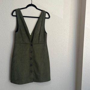 Popular Basics Olive Jumper Dress with Buttons